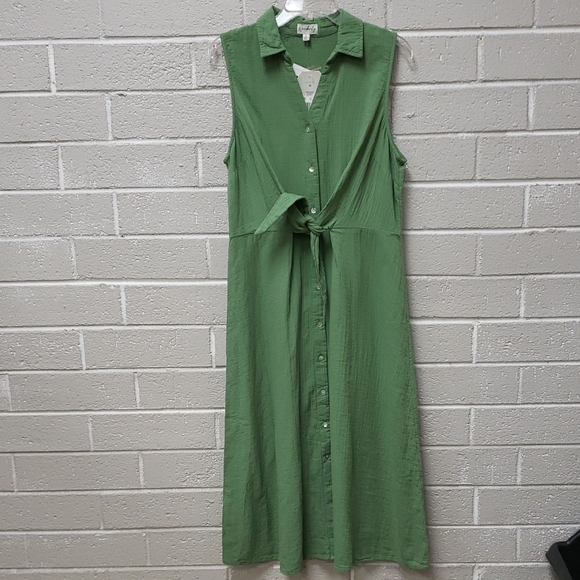 Wonderly Dresses & Skirts - Green Sleeveless Button-Down Dress